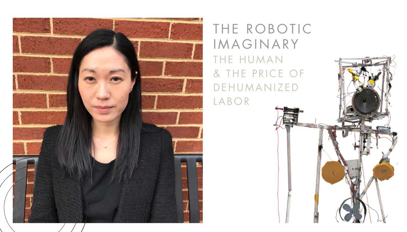 Jennifer Rhee, Ph.D. and the cover of 'The Robotic Imaginary'