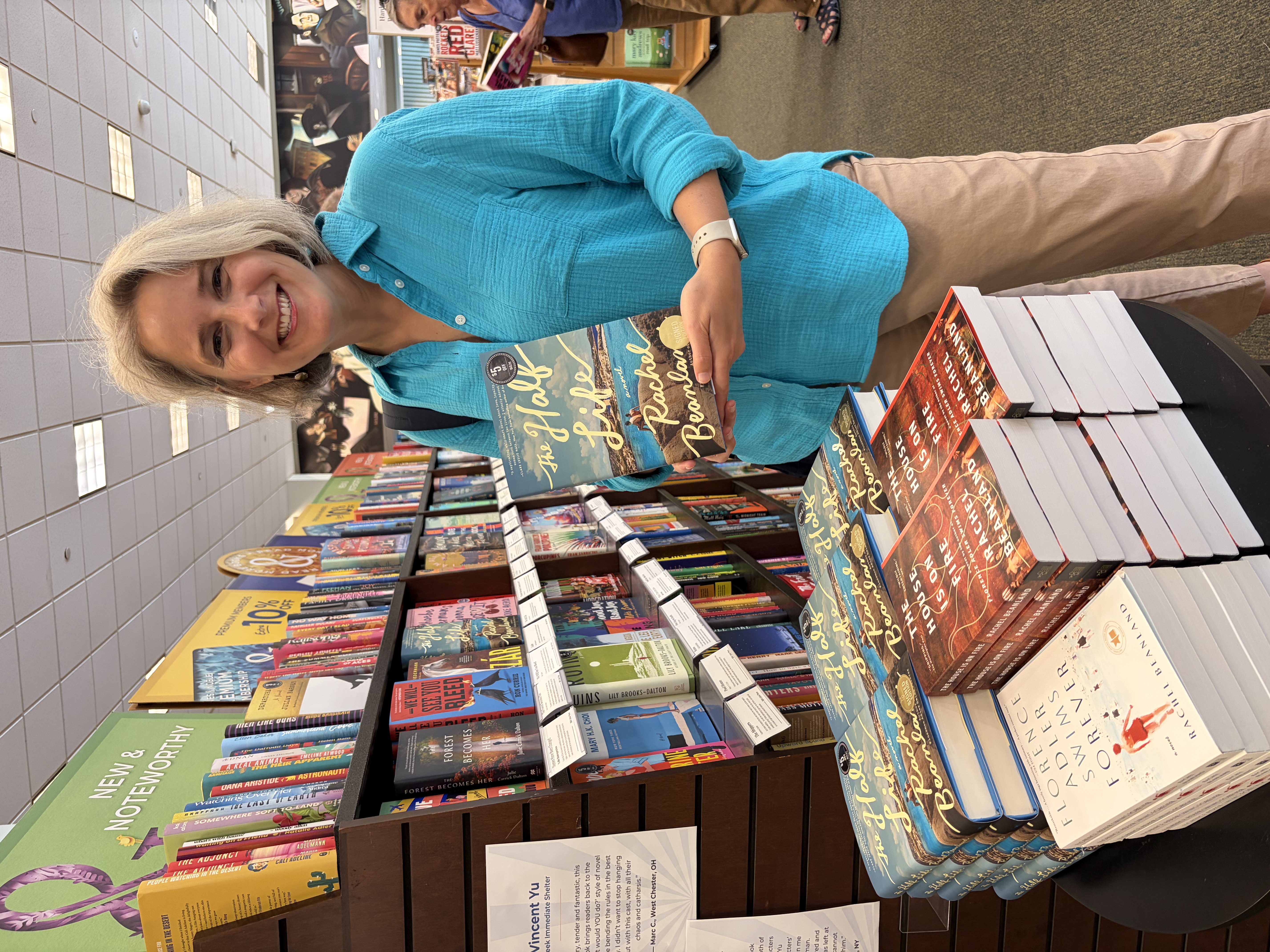 Rachel Beanland poses with her novel at Barnes and Noble