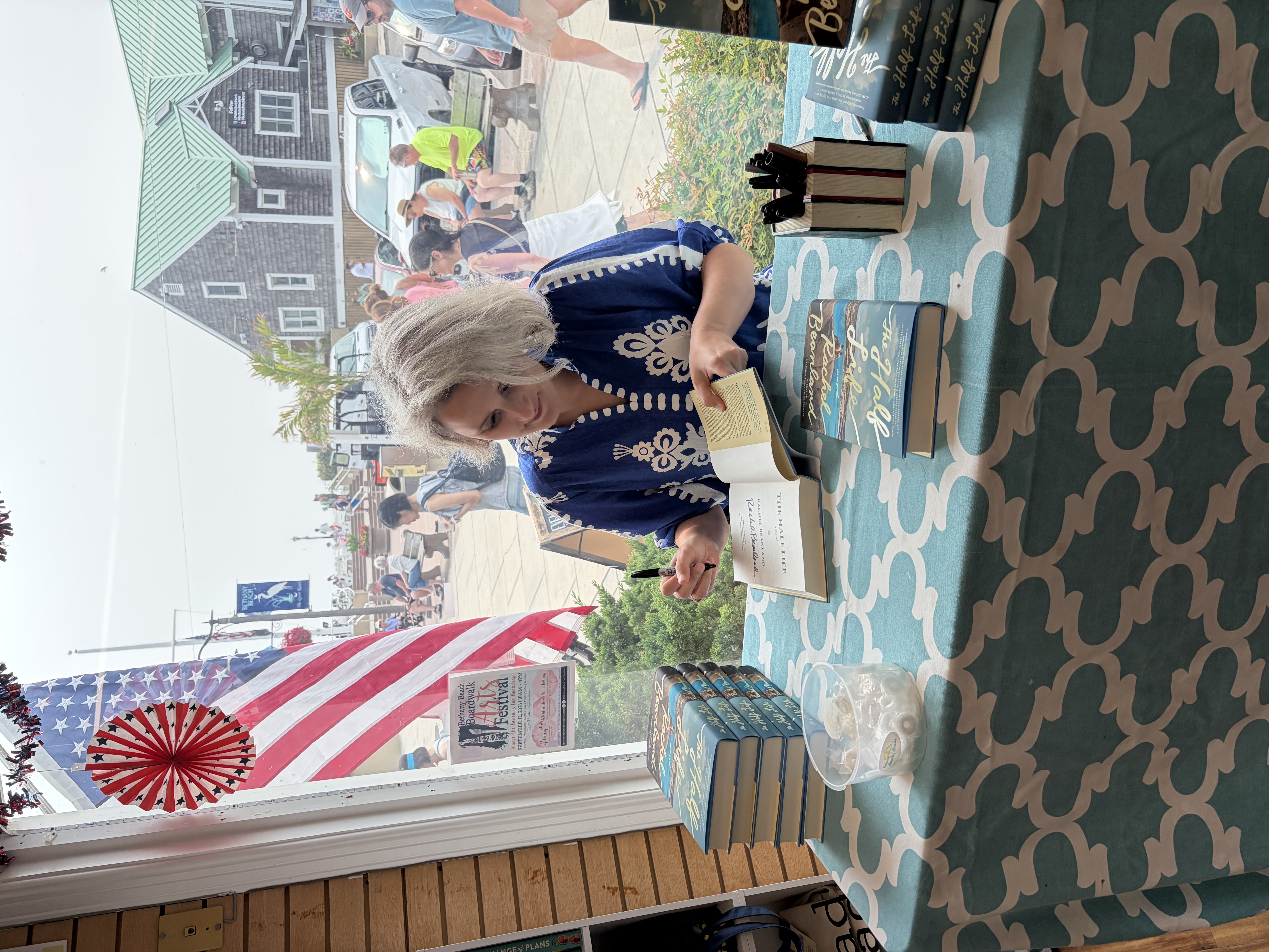 Rachel Beanland at a book signing at Bethany Books